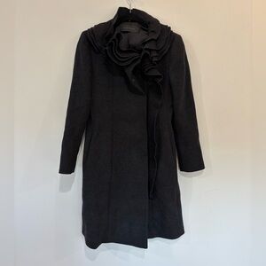 Elie Tahari Long Wool Grey Ruffle Collar Coat